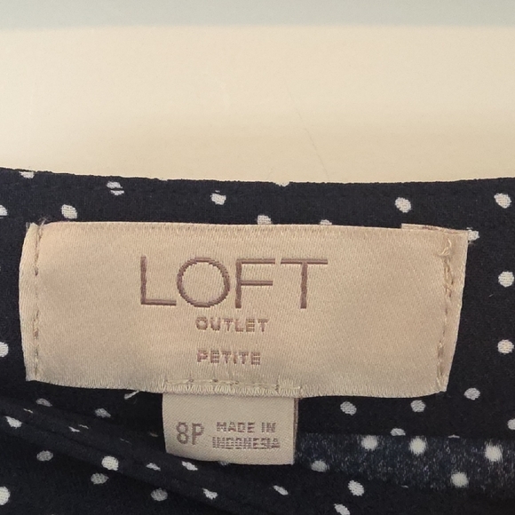 LOFT Navy Polka Dot A-Line Skirt - Picture 2 of 4